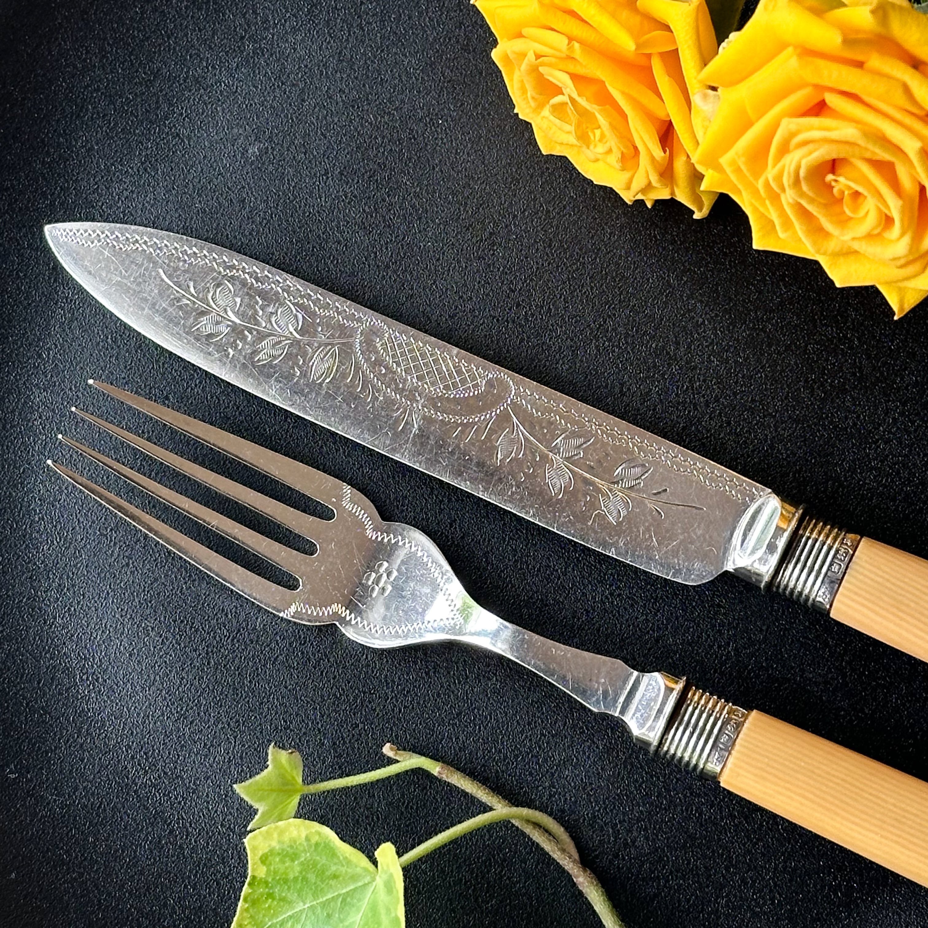 英国/アンティーク/デザート用/カトラリー/フォーク/ナイフ/ブロカント