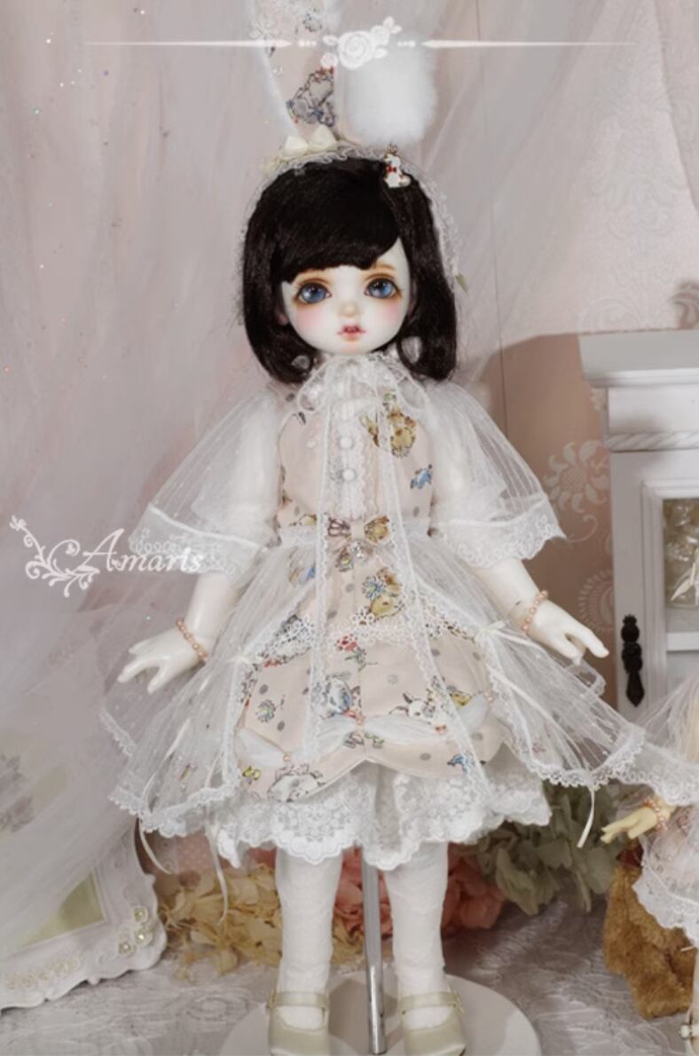 BJD/MSD/SDM/MDD ハンドメイド ドール服 お花柄ドレスセット