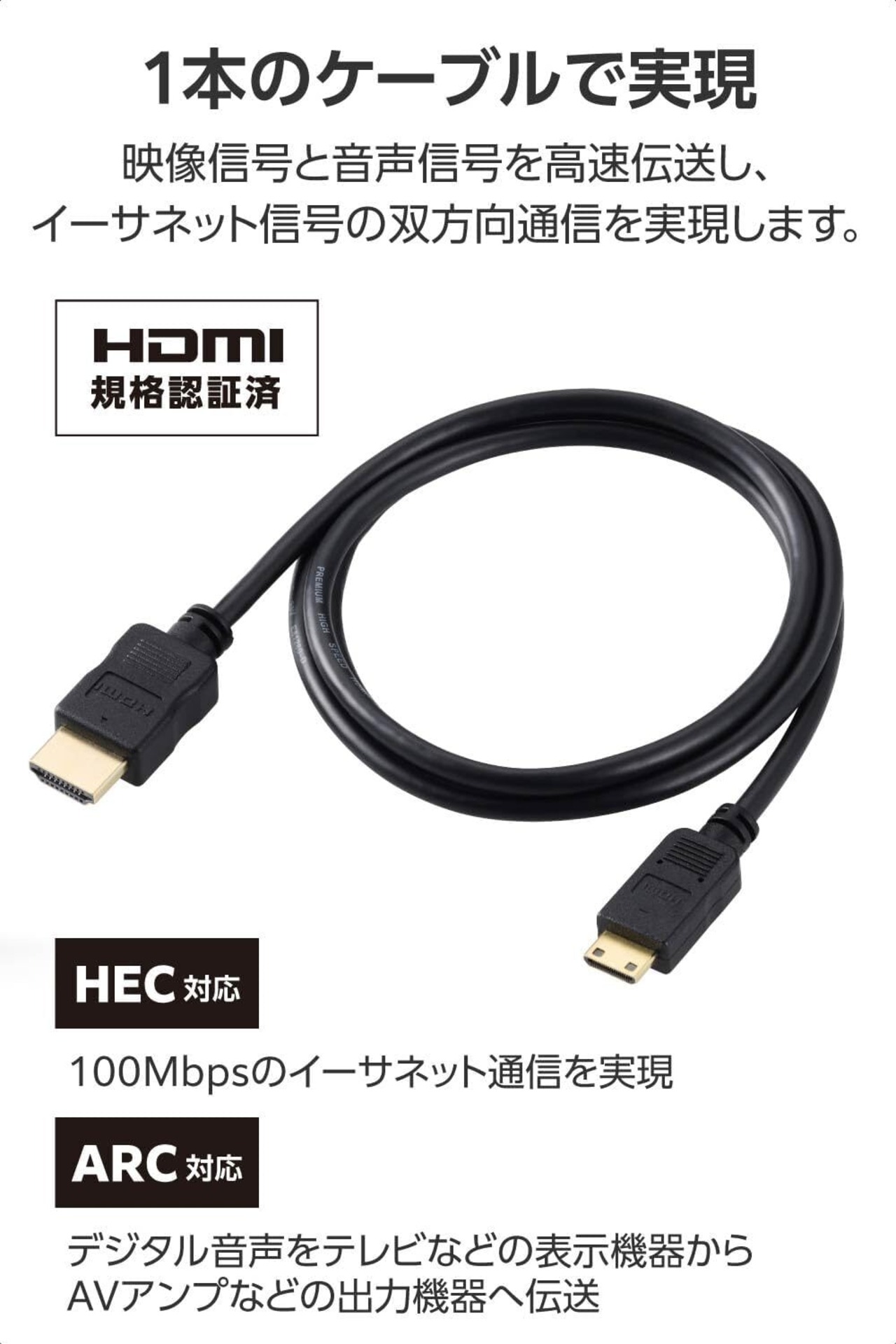 mini HDMI - HDMI変換ケーブル （1m）
