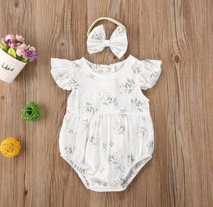 花柄ロンパース&リボンヘアーバンド