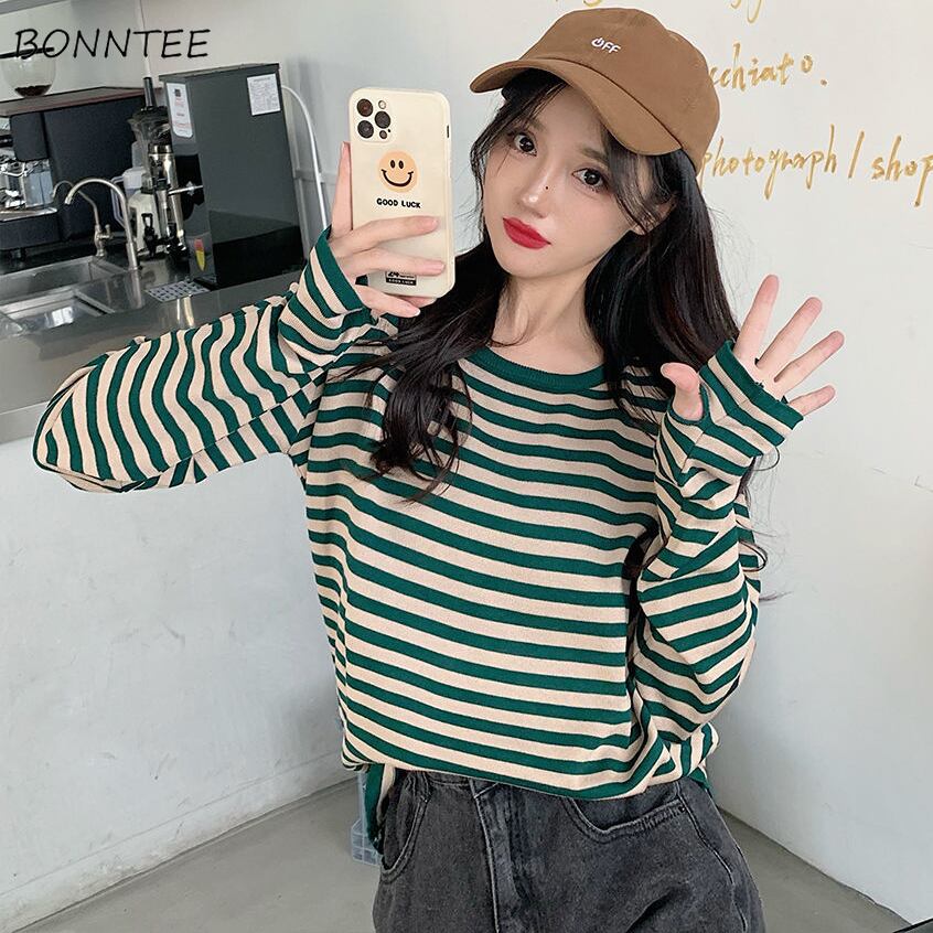 【新作】【送料無料】 長袖 Tシャツ女性ストライプシンプルベーシックレジャーカレッジ内側春秋若いスタイリッシュなトップス Tシャツストリートウェアオル 0211338674376