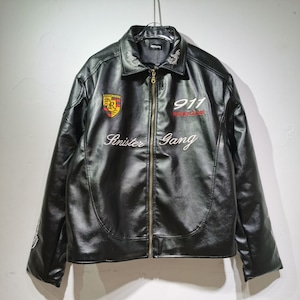ブラックレザーレーシングショートジャケット