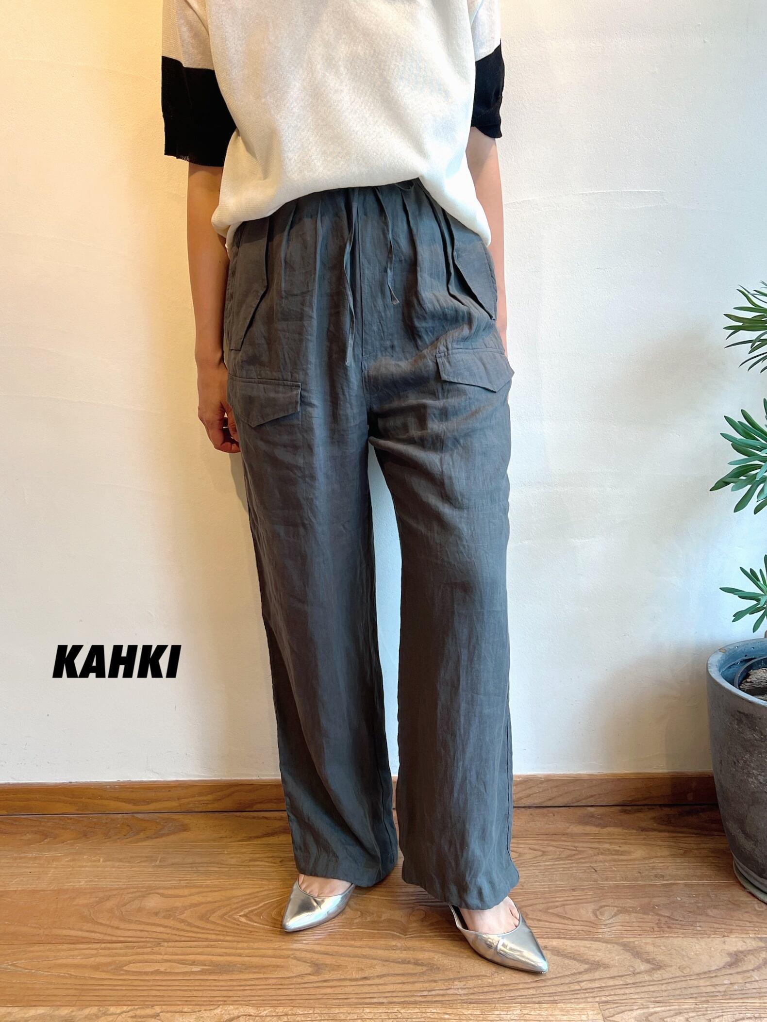 【極美品】ティッカ リネン カーゴパンツ ミリタリーパンツ 黒 ブラック 洗える TICCA / リネンカーゴパンツ | anouk