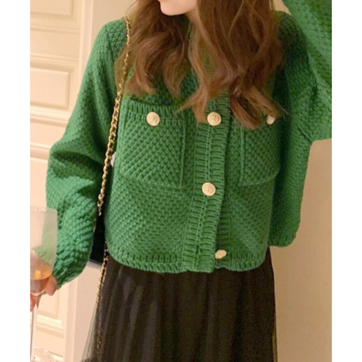 カーディガン ニット 長袖 レディース 秋冬 韓国 きれいめ 大人 カジュアル おしゃれ ゴールドボタン ショート丈 トップス 羽織り 大人可愛い 大人女子