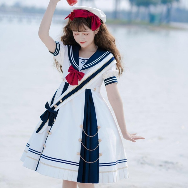 サブカル 服 地雷系 通販 マリンコーデ ロリィタ 服 ワンピース セーラー服 ふんわり ネイビー