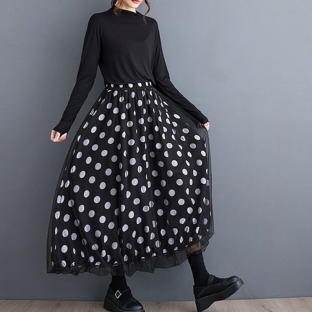 ELASTIC WAIST MESH LAYERED A-LINE BALLOON SKIRT 3colors M-10086