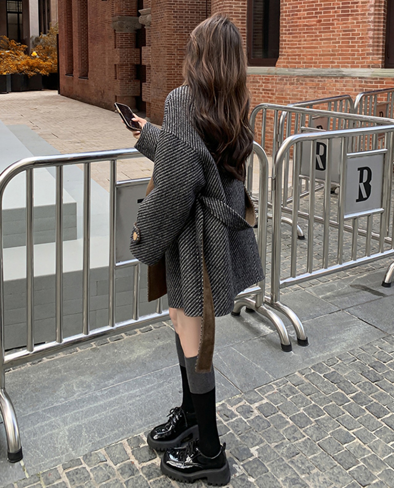 ヘリンボーンオーバーカラーウールコート A0647 - 3