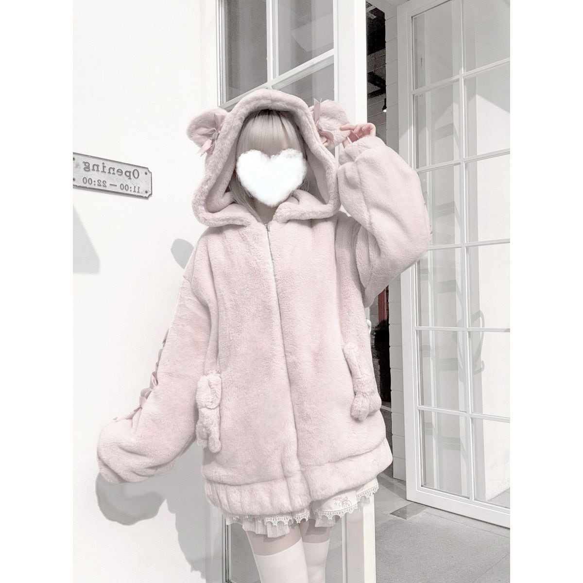 くま耳もこもこレースアップリボンコート | Maiden's Rêve