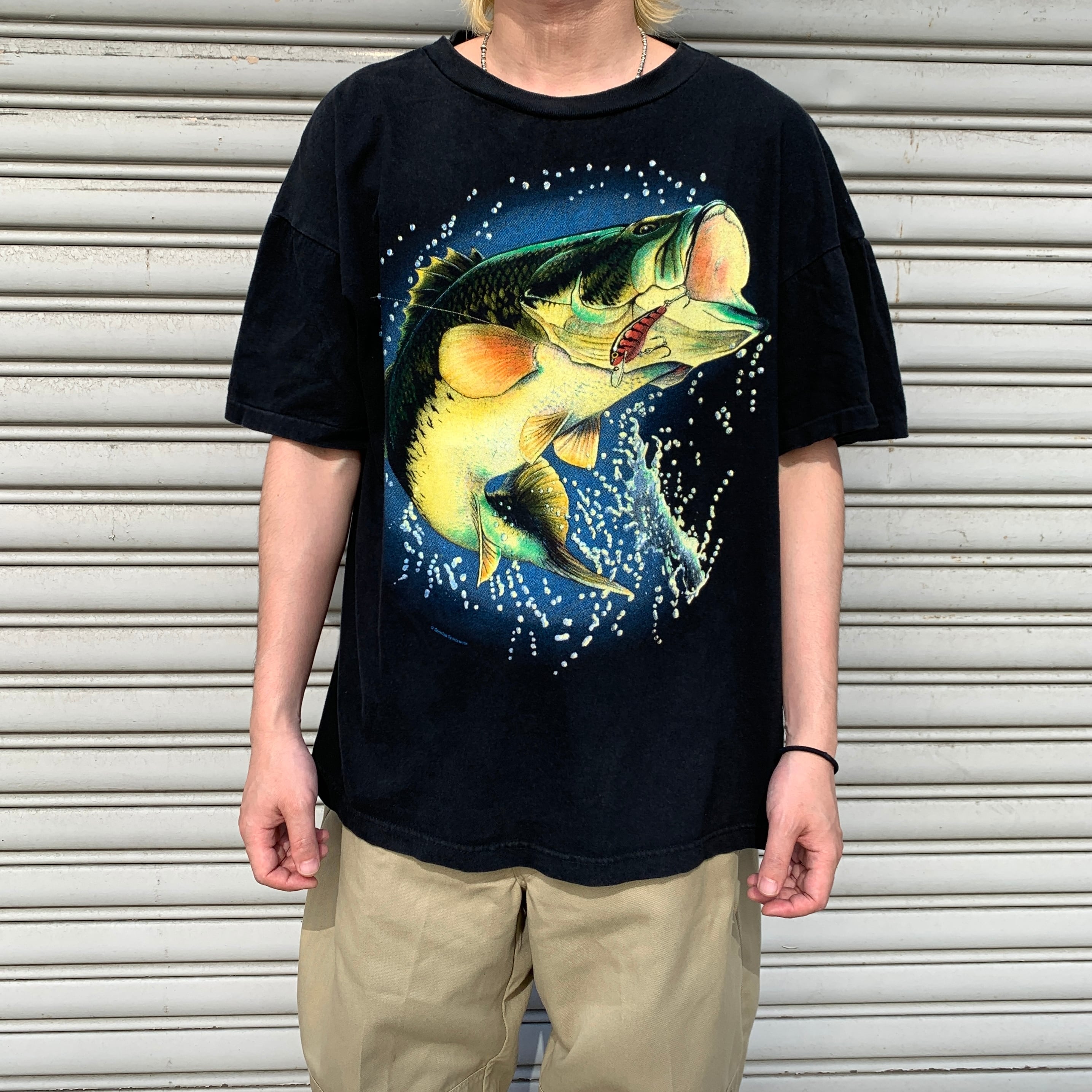90s ブラックバスTシャツ フィッシングT フィッシュT ブラック XL