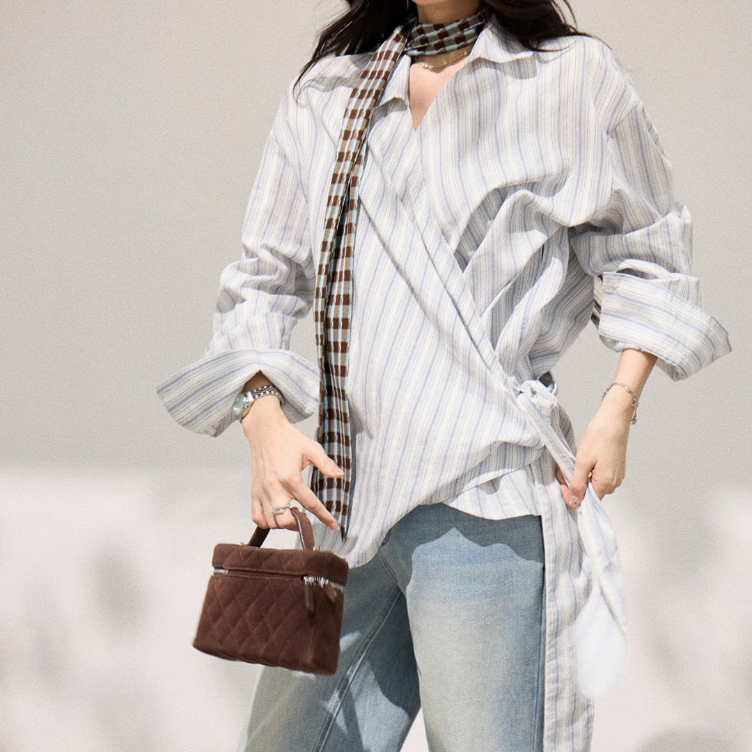 ストライプラップデザインロングシャツ A37