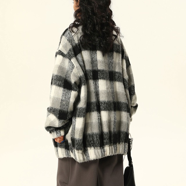 チェックエコレザーポケットボアシャツ 2col   R01109