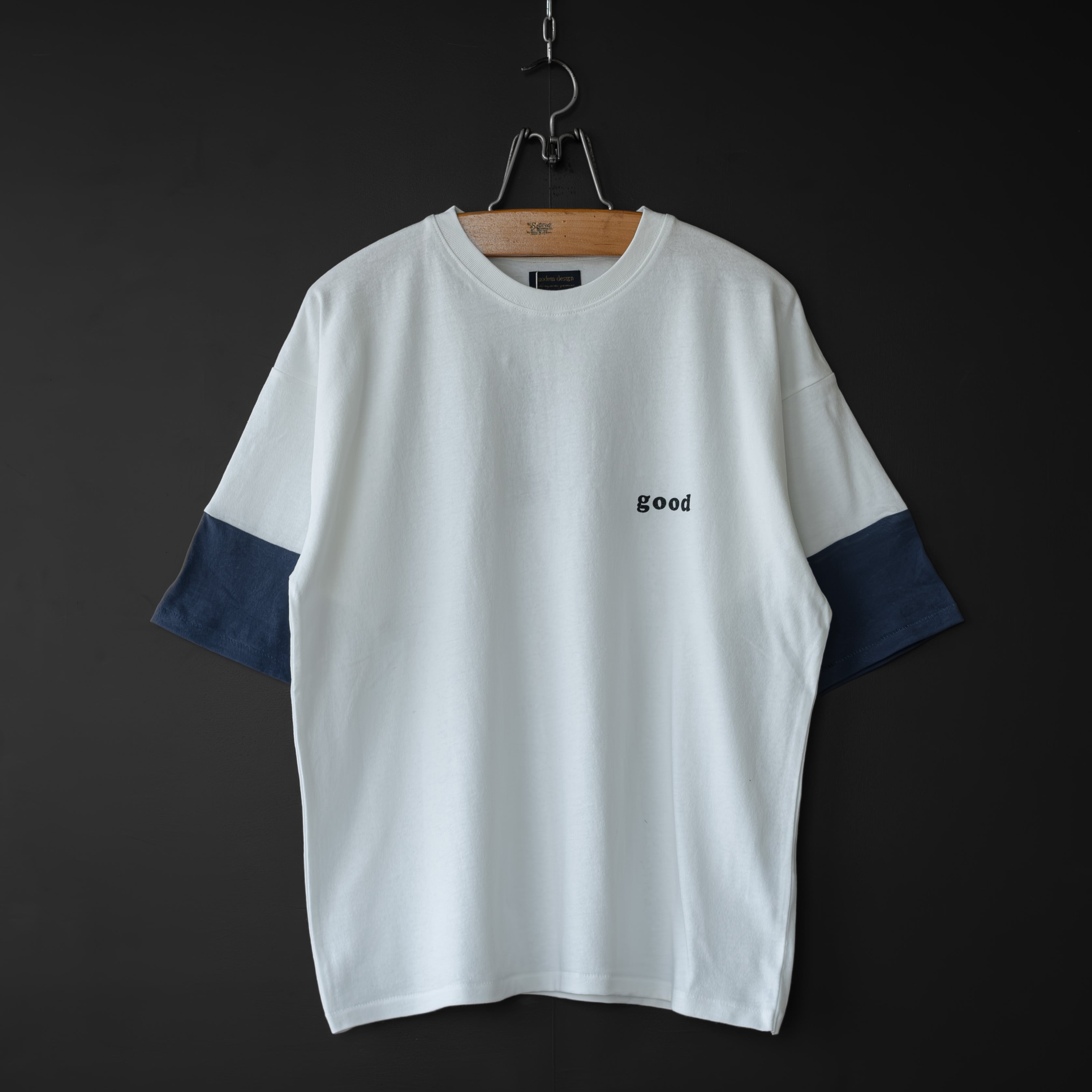 modem design】 baseball tee (white × navy) | dros dro
