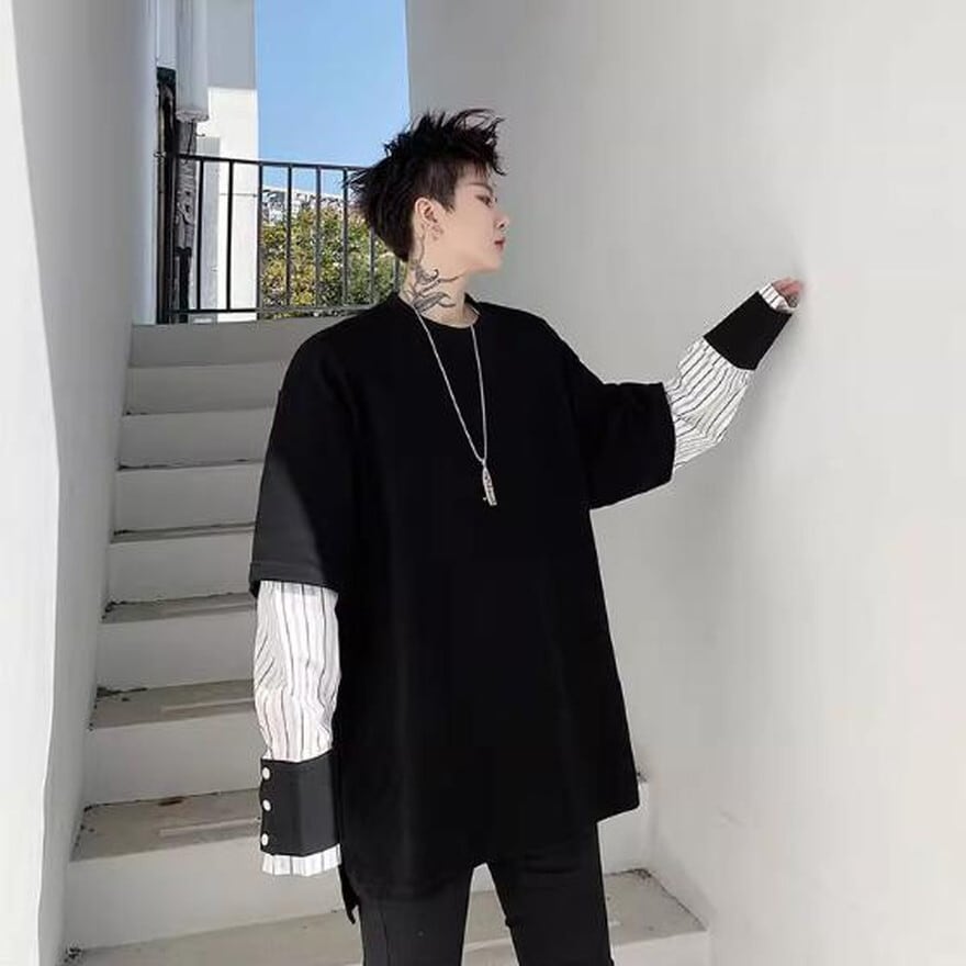 サブカル 服 地雷系 通販 メンズ フェイクツーピース セーター かっこいい クール イケメン