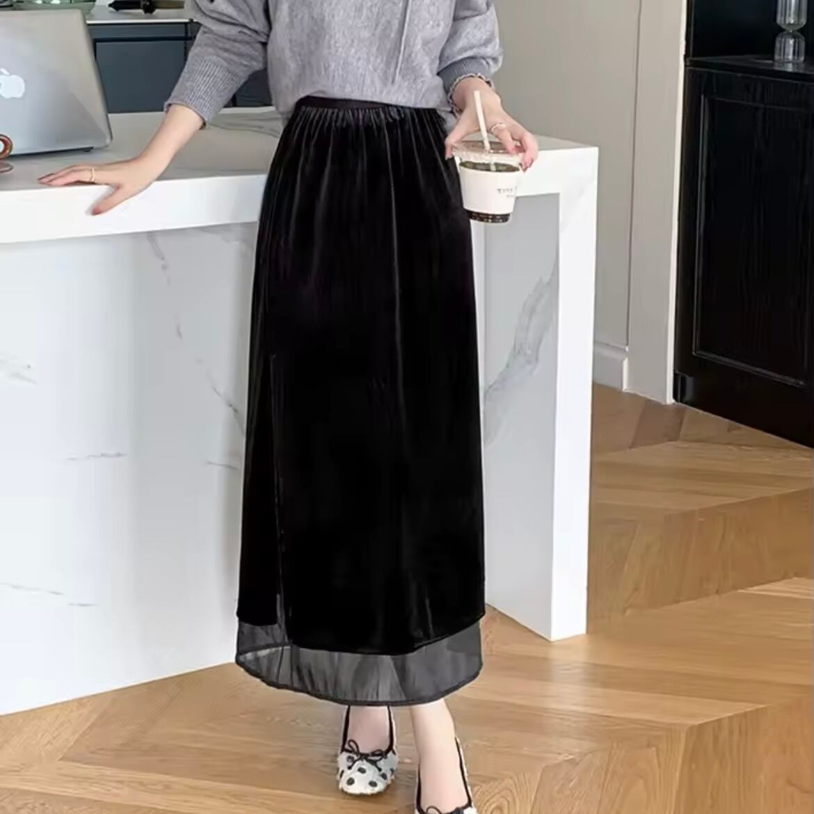 velor slit long skirt