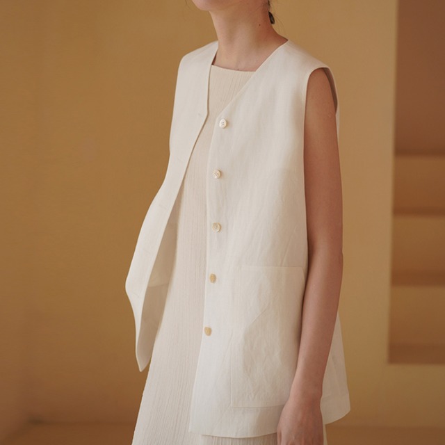 リネンVネックノースリーブベスト U0477