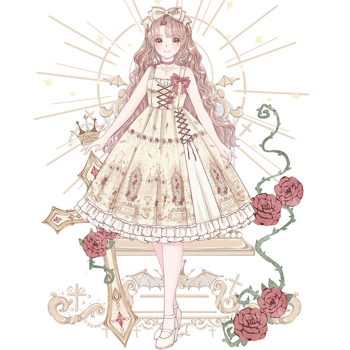 JSK ジャンパースカート ジャンパースカート 花柄 レースアップ リボン
