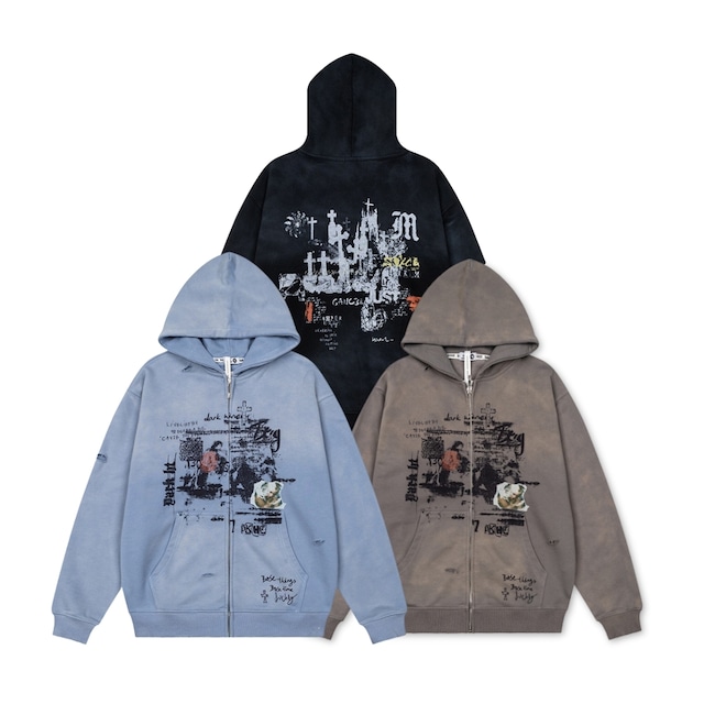 VINTAGE ストリート ウォッシュド グラフィック ジップパーカー T2251 VINTAGE ストリート ウォッシュド グラフィック ジップパーカー T2251