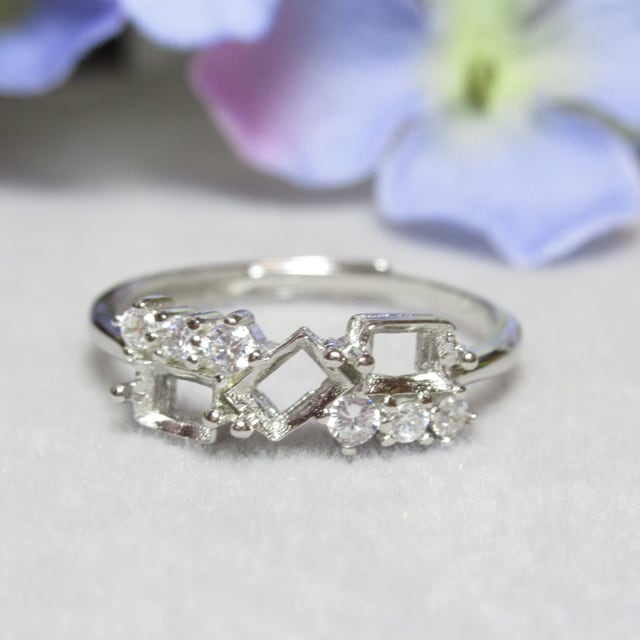 4×3㎜ レクタングル 3粒CZ S925 リング台 SV