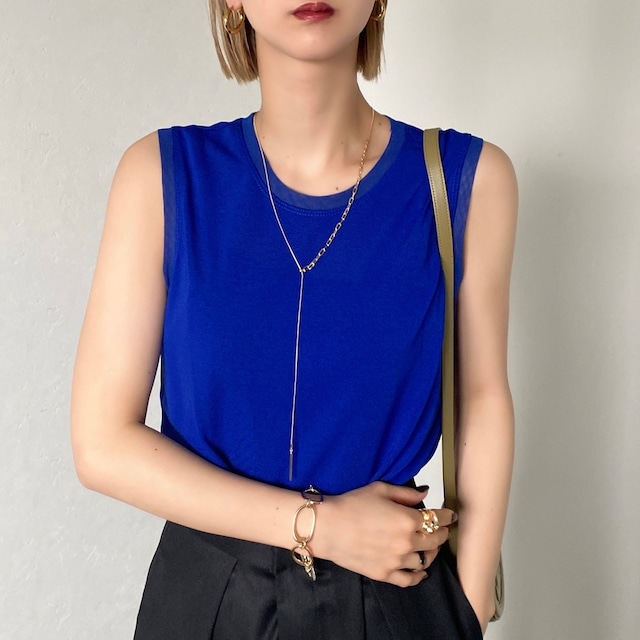 tulle neck no sleeve tank/blue