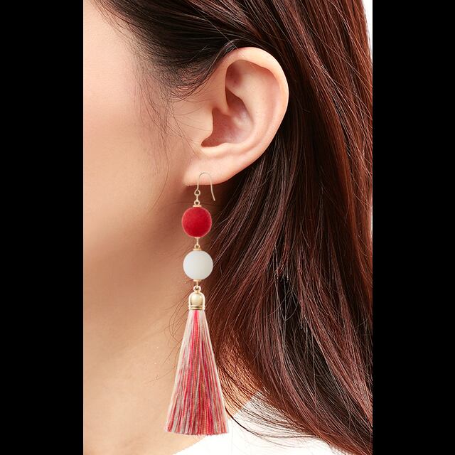 紅白ロングタッセルピアス Frankzakka インテリア雑貨 古道具 美術書 レコード販売店