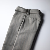 INTÉRIM / STRUCTURED DIAGONAL MELANGE WOOL DEADSTOCK BELTED MIL BAGGY TROUSER