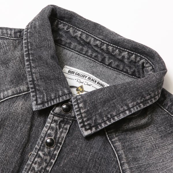 ROAD JACK DENIM SHIRTS＜VINTAGE WASH＞ (BLACK) / RUDE