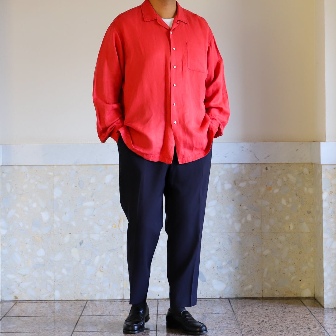 極美品】90s Ralph Lauren special linen silk open collar shirt