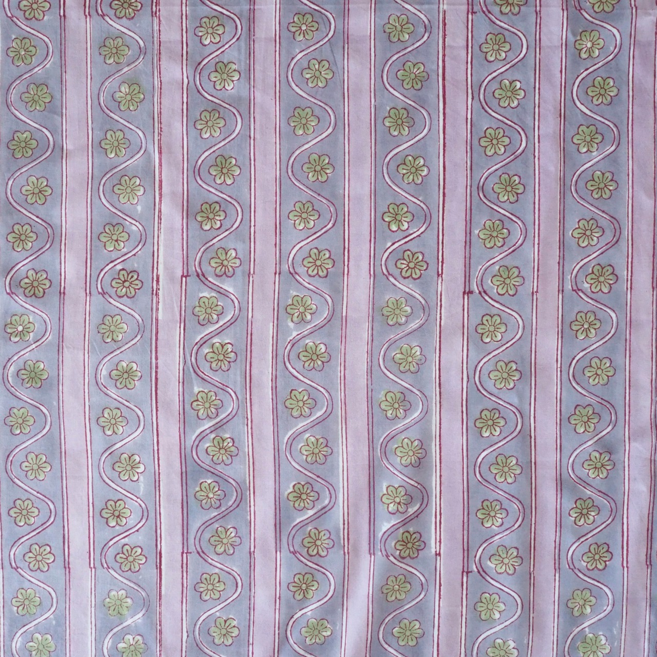 ブロックプリント生地【50cm単位】インド綿 ストライプ柄 くすみパープルグレー×ピンク #26259-PR3