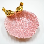【フラワートレイ 花 鳥 ピンク】ゴールド アクセサリー ジュエリー ソープディッシュ 石鹸 小物入れ 皿 可愛い おしゃれ