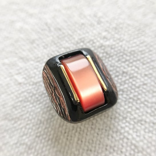 ●『2個セット』スクエア サイドゴールド×タイル調コーラルオレンジ 18㎜