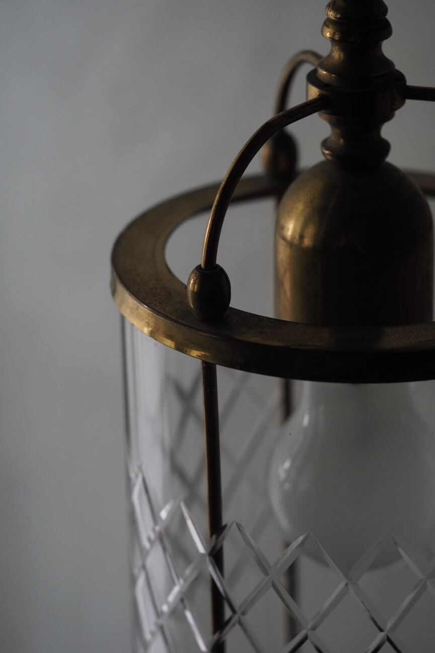 カットガラス円柱ペンダントランプ-vintage glass pendant lamp