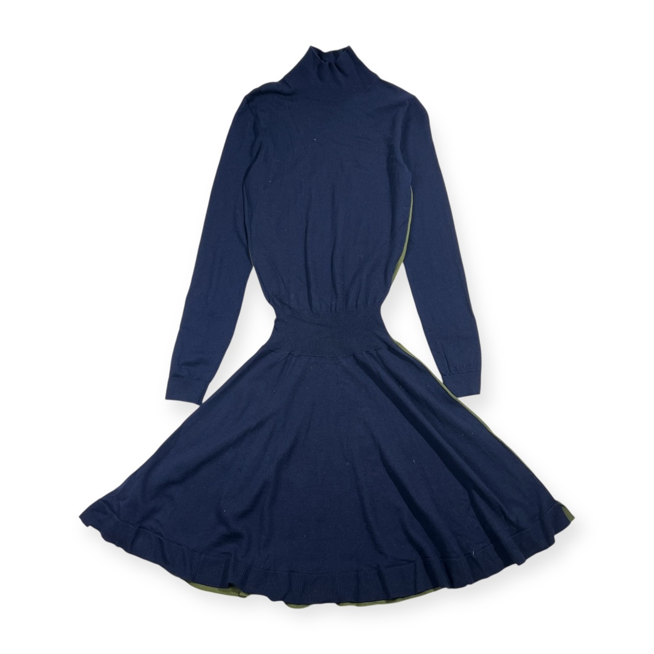 LACOSTE ラコステ ハイネック 長袖 ウール ニット ワンピース 34/バイカラー レディース