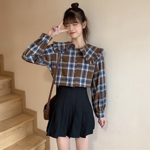 ✞ チェック柄シャツブラウス ロング スウィート ガーリー ✞ゴスロリ SM ミリ 甘ロリ クラロリ 和ロリ エレガント 黒ロリ 姫ロリ 華ロリ BB-BB66930608058