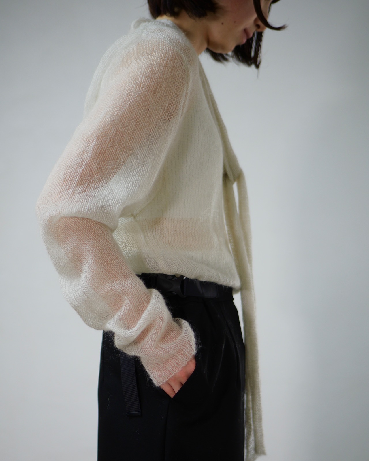 RITSUKO KARITA - Muffler high gauge kid mohair knit : light gray