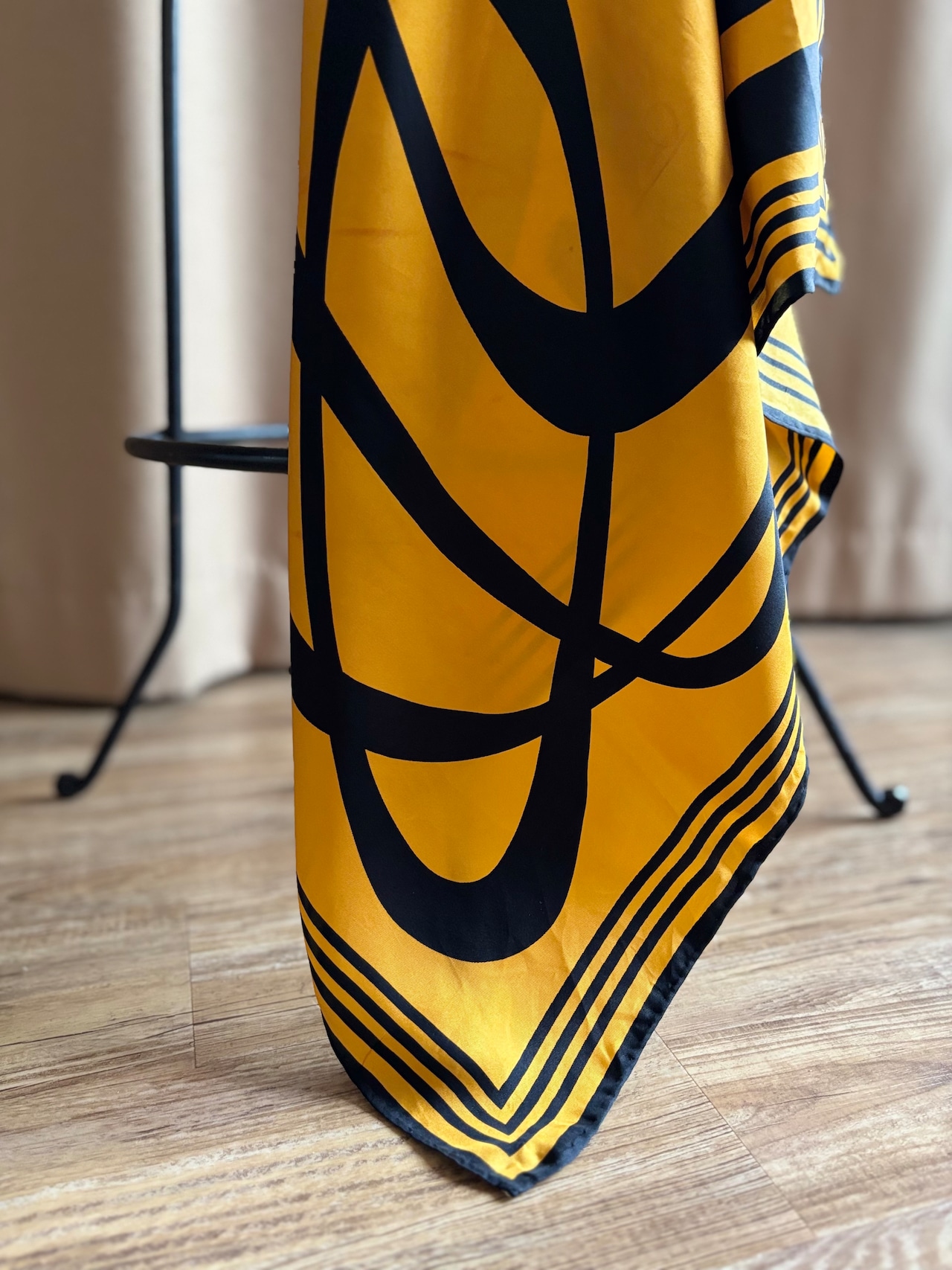yellow & black abstract silk scarf-5152-8