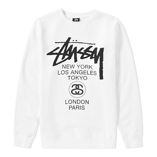 ステューシー スウェットトレーナー STUSSY WORLD TOUR CREW WHITE [並行輸入]