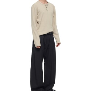 ワッフルヘンリーネックロングTシャツ　1179