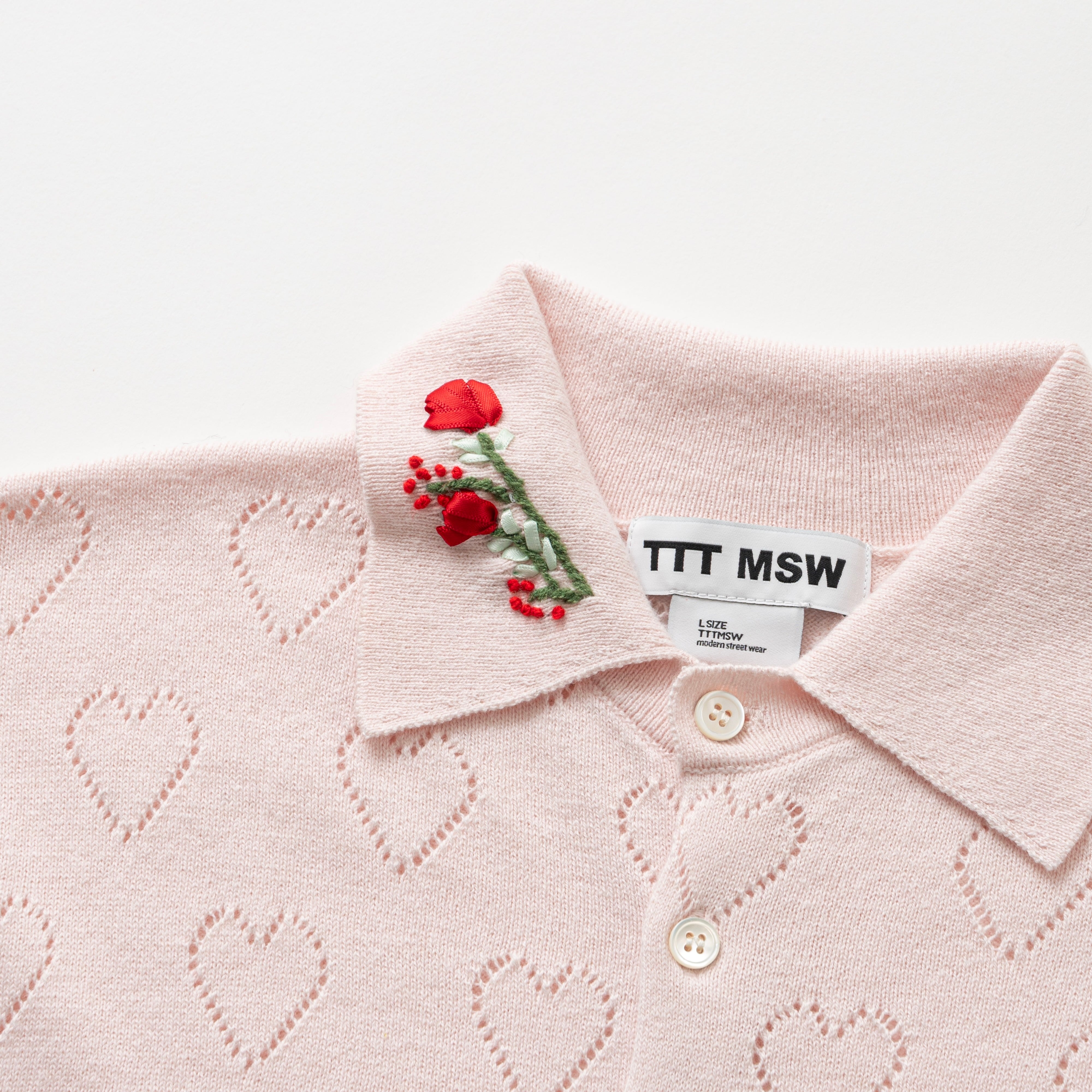 Flower embroidery knit shirt（PINK） | TTTMSW TTT MSW Regular