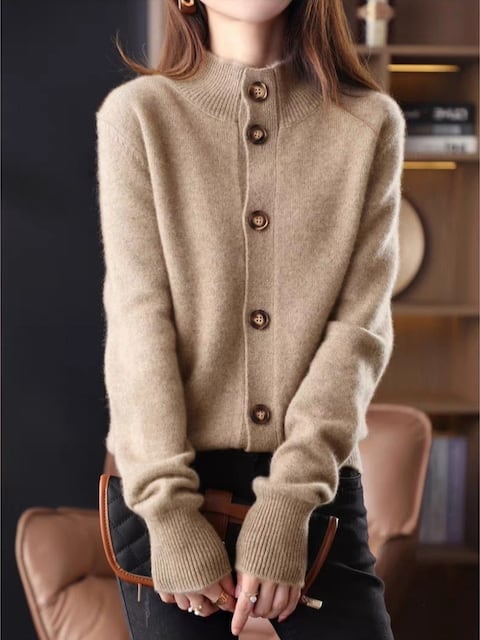 High neck knit shirt cardigan L0437