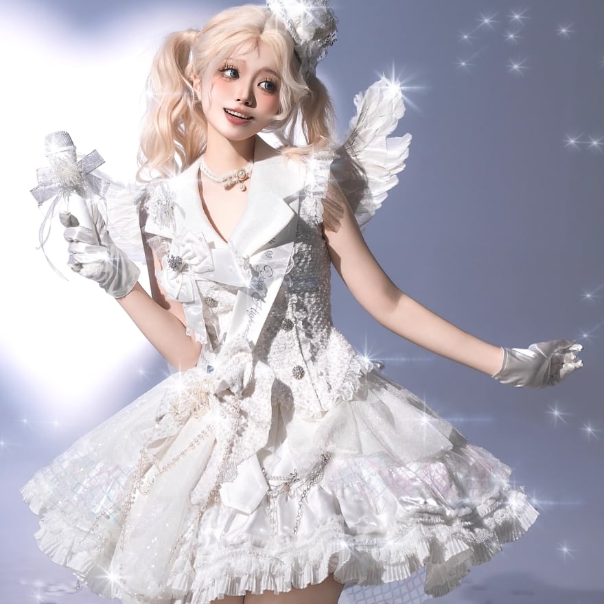 国内即納 ホワイトS キラキラアイドル衣装 ライブ ステージ衣装