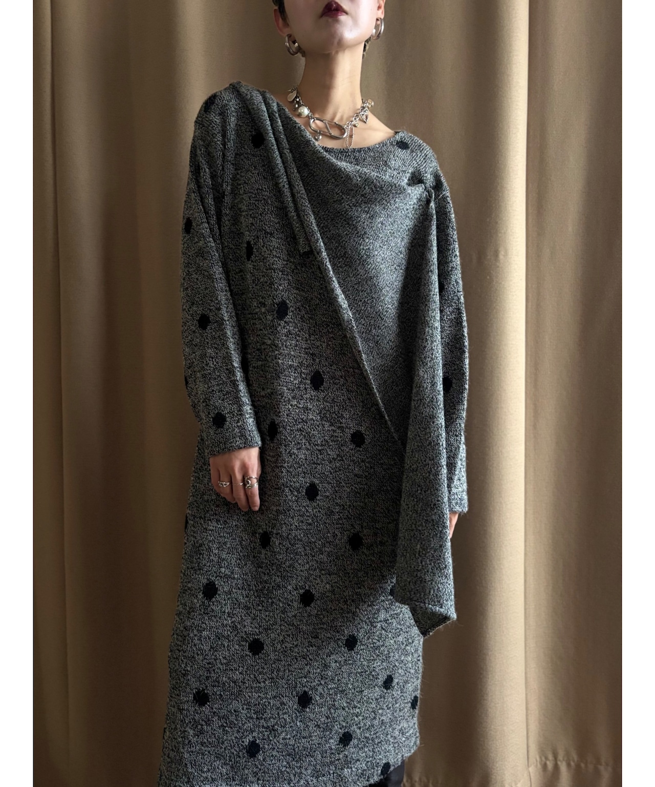 MADE IN JAPAN dot pattern knit dress-5039-10