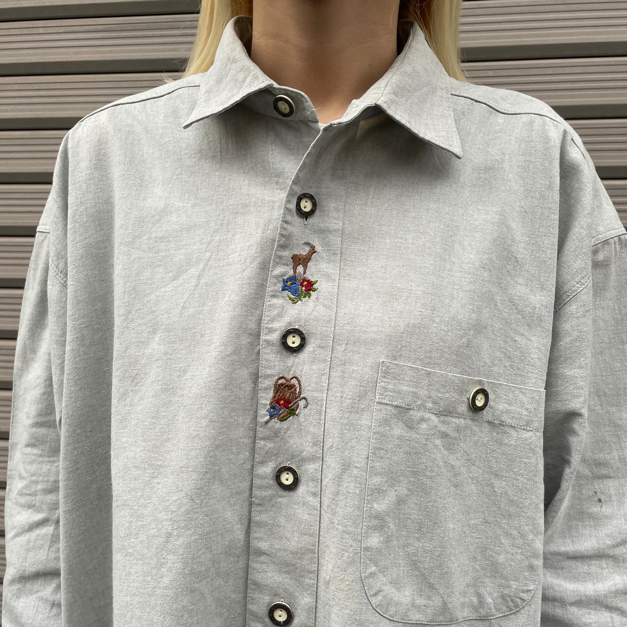 Jean Chatel 刺繍デザイン 長袖 チロリアンシャツ メンズXL ユーロ 