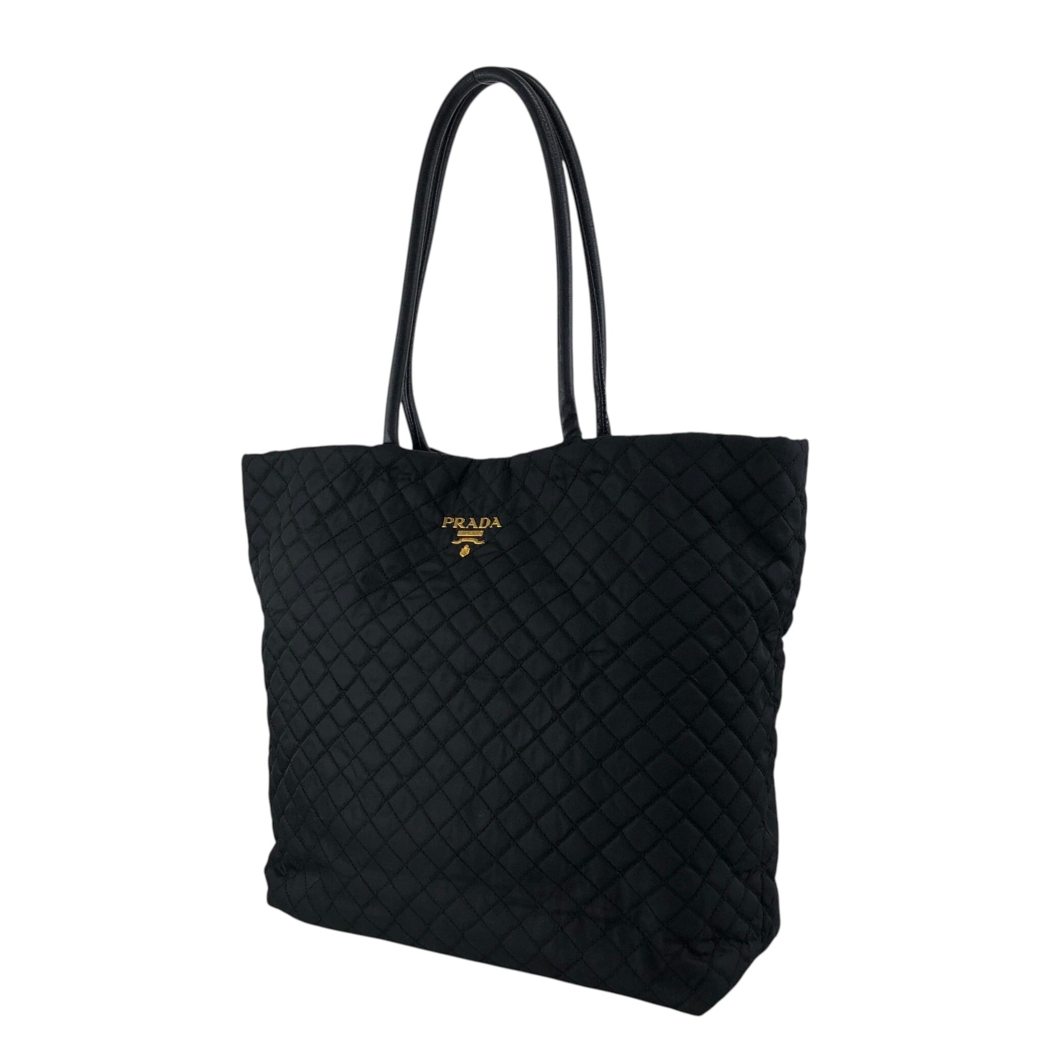 PRADA 黒 キルティング トートバッグ PRADA プラダ ハンドバッグ ブラック ロゴ キルティング トートバッグ