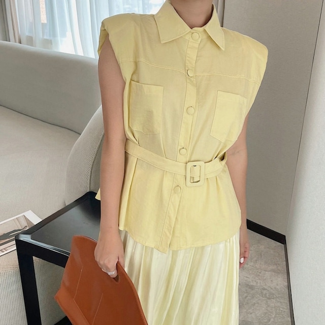 Belted Shirt Collar Blouse 01155