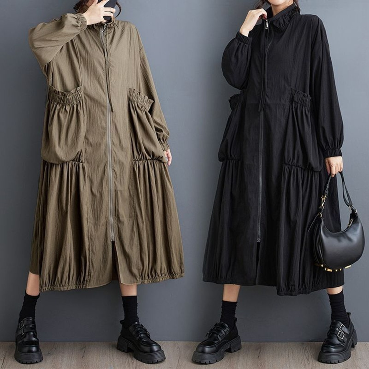 ジップ ギャザー トレンチコート  60006