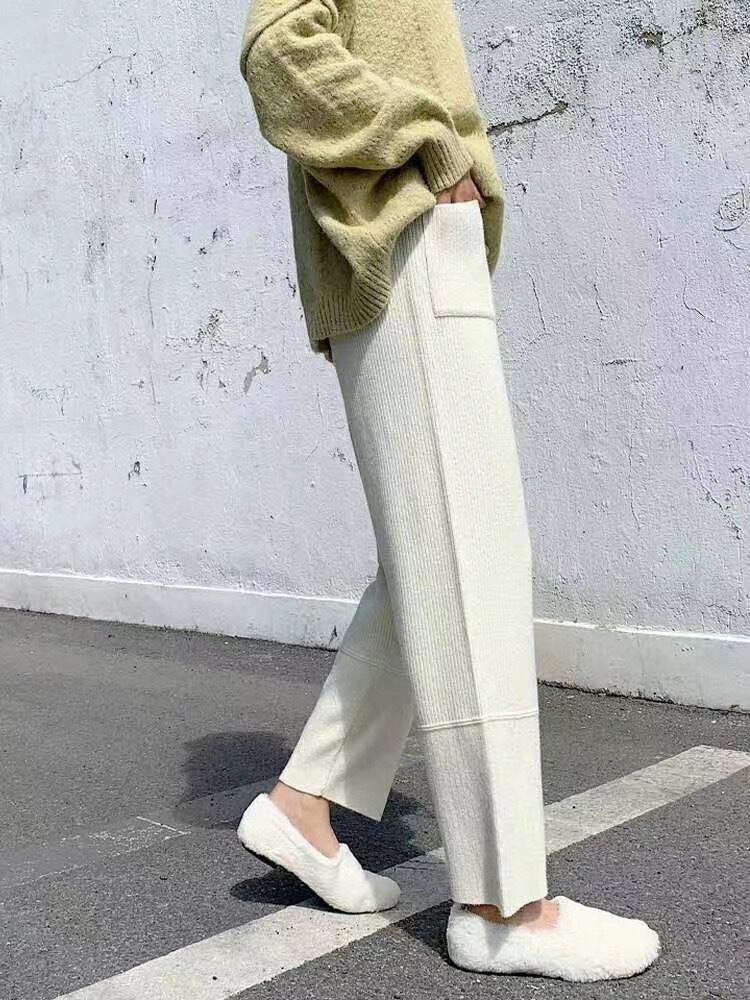 ポケット付きリブパンツ