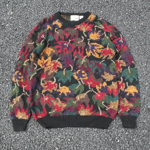 Vintage flower pattern C/N hand knit [Norm Thompson] [1990s-] Made in Italy