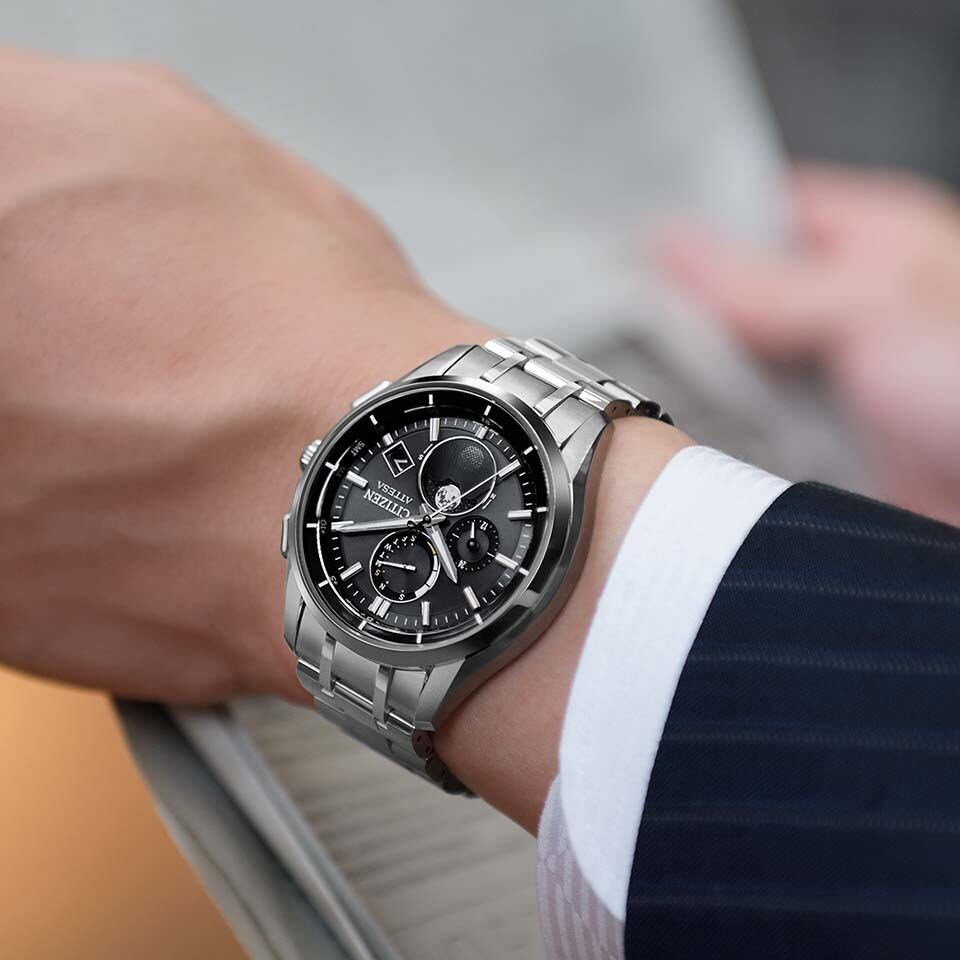 CITIZEN ATTESA シチズン アテッサ ルナプログラム 月齢自動計算機能 シルバー×ブラック メンズ腕時計 BY1001-66E