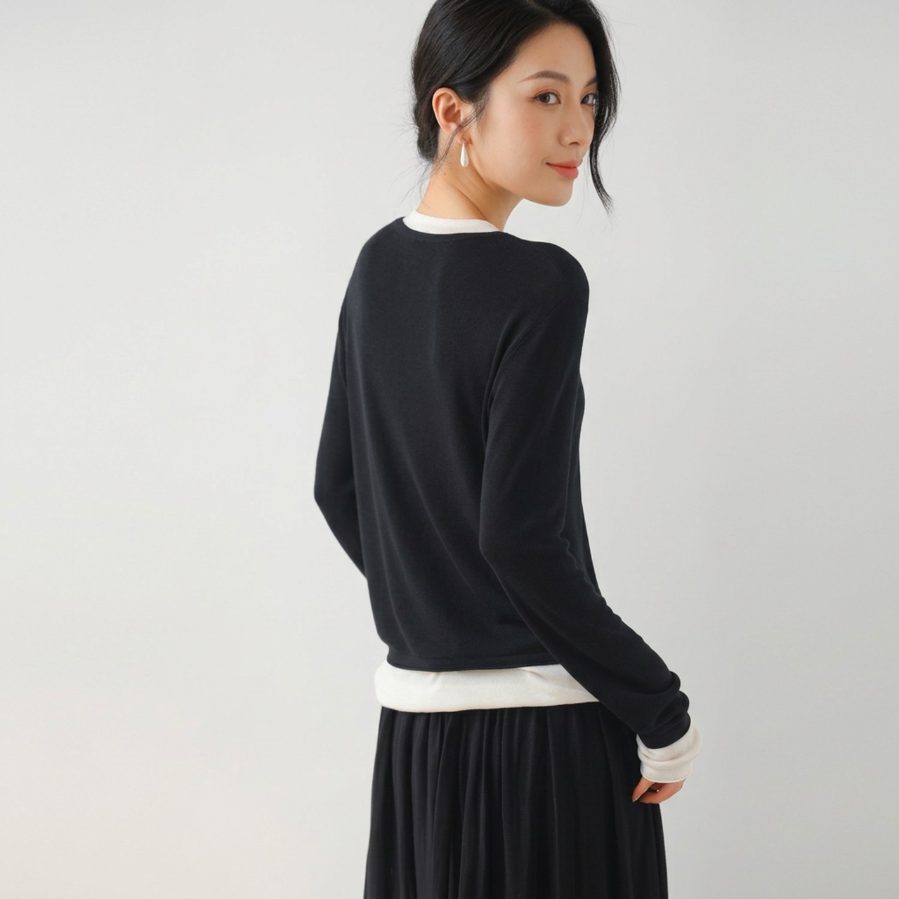 重ね着風 長袖トップス   4colors  26015・画像3