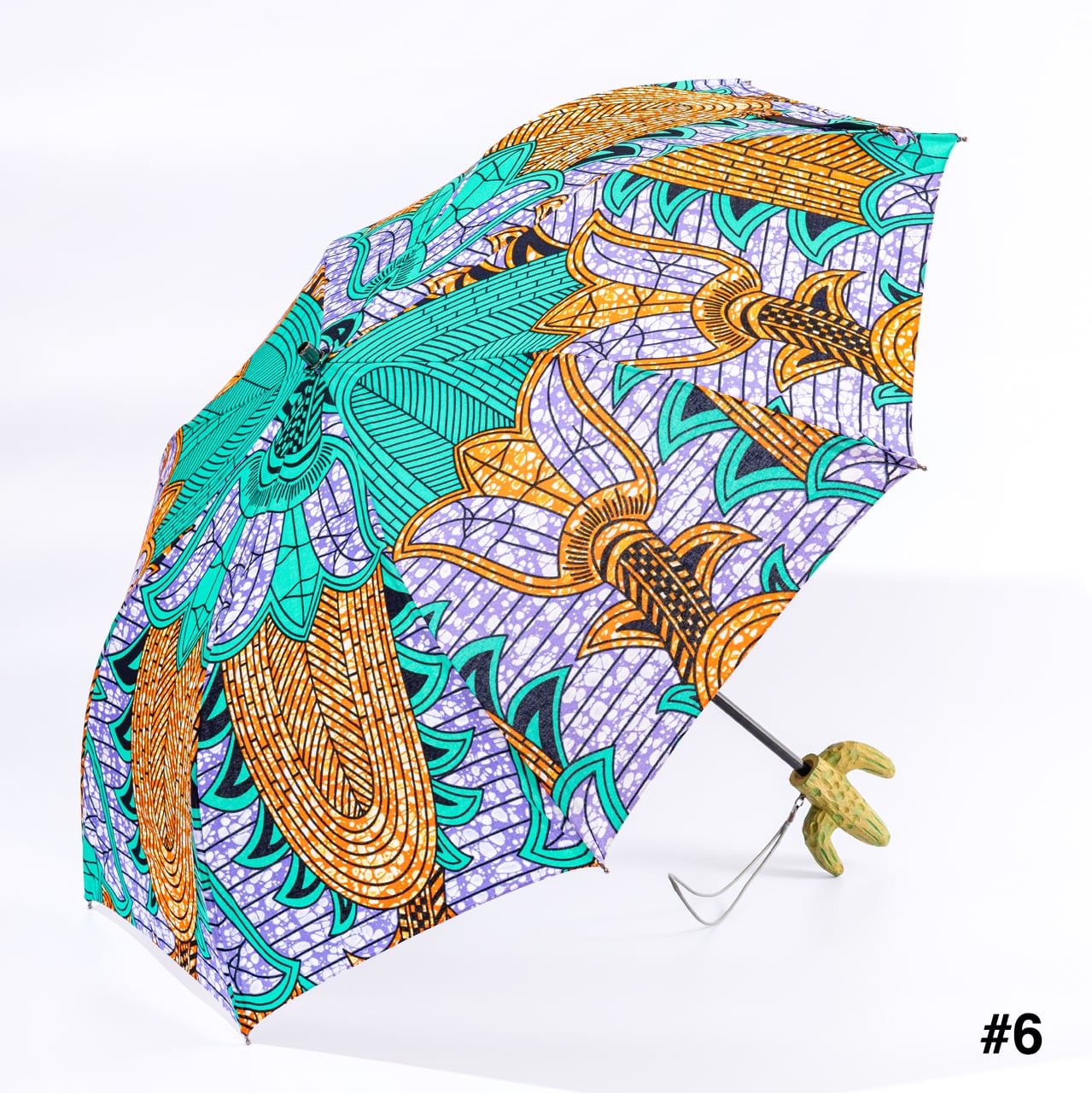 木彫柱サボテンのアフリカンプリント折畳 晴雨兼用傘 | lalasenorita